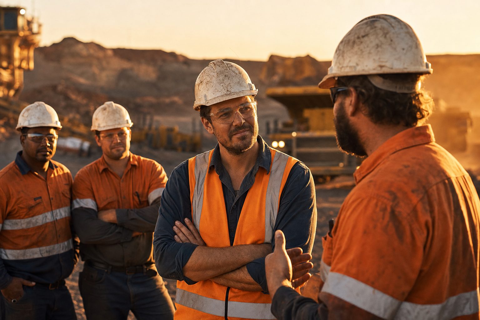 Mining supervisors in discussion on site